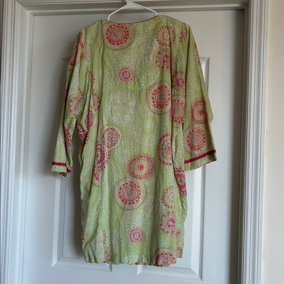 Oscar de la Renta Pink Label Medallion Print Tunic Kaftan Green Pink Size M - Picture 9 of 9